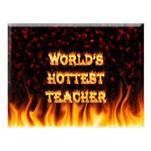 World's hottest Teacher fire and flames red marble Postcards