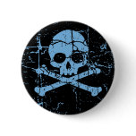 Worn Blue Skull and Crossbones Buttons