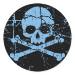 Worn Blue Skull and Crossbones Stickers