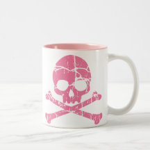 Worn Pink Skull and Crossbones Mugs