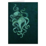 Worn Vintage Octopus Illustration - Blue Greeting Card