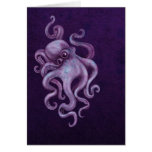 Worn Vintage Octopus Illustration - Purple Greeting Cards