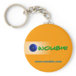 Woubie keychain with logo and url