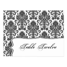 Writable Place Card Black White Damask Lace Print Postcard