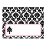 Writable Place Card Hot Pink Black Damask Post Cards