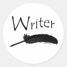 Writer with quill pen round stickers