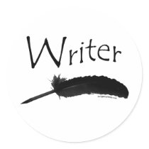 Writer with quill pen round stickers
