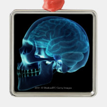 X-ray of the brain inside a skull christmas tree ornaments