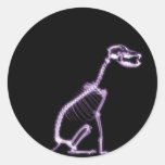 X-RAY PUPPY DOG SKELETON SITTING - PURPLE ROUND STICKER