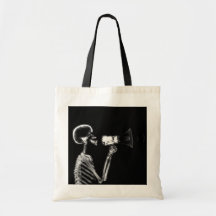 X-RAY SKELETON ON MEGAPHONE - B&W TOTE BAG