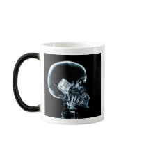 X-RAY SKELETON ON PHONE - BLUE COFFEE MUG