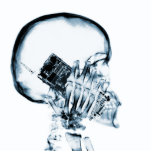 X-RAY SKELETON ON PHONE - BLUE ACRYLIC CUT OUTS