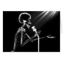 X-RAY SKELETON SINGING ON RETRO MIC - B&W CARD