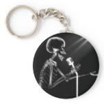 X-RAY SKELETON SINGING ON RETRO MIC - B&W keychains