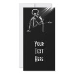 X-RAY SKELETON SINGING ON RETRO MIC - B&W PERSONALIZED PHOTO CARD