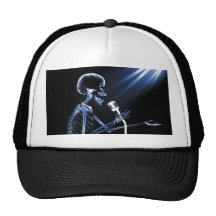 X-RAY SKELETON SINGING ON RETRO MIC - BLUE HAT