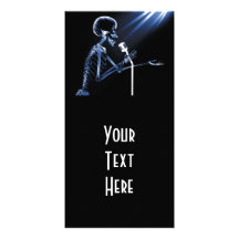 X-RAY SKELETON SINGING ON RETRO MIC - BLUE CUSTOMIZED PHOTO CARD