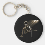 X-RAY SKELETON SINGING ON RETRO MIC - SEPIA KEYCHAINS