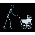 X-RAY SKELETON WOMAN & BABY CARRIAGE - BLUE photo sculptures