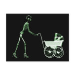 X-RAY SKELETON WOMAN & BABY CARRIAGE - GREEN POST CARDS