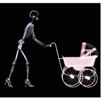X-RAY SKELETON WOMAN & BABY CARRIAGE - PINK