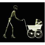 X-RAY SKELETON WOMAN & BABY CARRIAGE - YELLOW photo sculptures