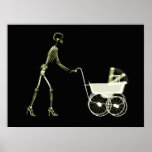 X-RAY SKELETON WOMAN & BABY CARRIAGE - YELLOW posters