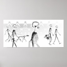 X-Ray Skeletons Afternoon Stroll Black & White Posters
