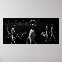 X-Ray Skeletons Midnight Stroll Black & White Print