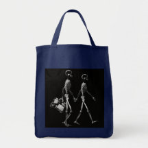 X-RAY VISION SKELETON COUPLE TRAVELING B&W TOTE BAG