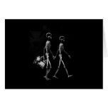 X-RAY VISION SKELETON COUPLE TRAVELING B&W GREETING CARD
