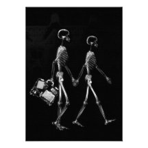 X-RAY VISION SKELETON COUPLE TRAVELING B&W PERSONALIZED ANNOUNCEMENT