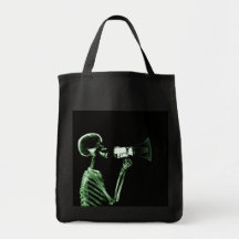 X-RAY VISION SKELETON ON MEGAPHONE - GREEN CANVAS BAGS