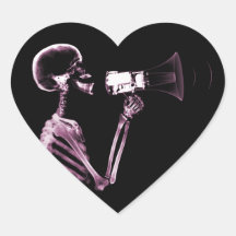 X-RAY VISION SKELETON ON MEGAPHONE -PINK HEART STICKER