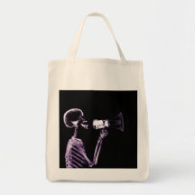 X-RAY VISION SKELETON ON MEGAPHONE - PURPLE CANVAS BAGS