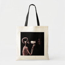 X-RAY VISION SKELETON ON MEGAPHONE - RED TOTE BAGS