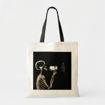 X-RAY VISION SKELETON ON MEGAPHONE - SEPIA TOTE BAGS