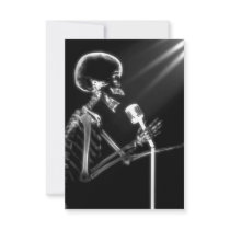 X-RAY VISION SKELETON SINGING ON RETRO MIC - B&W