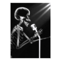X-RAY VISION SKELETON SINGING ON RETRO MIC - B&W ANNOUNCEMENTS