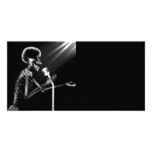 X-RAY VISION SKELETON SINGING ON RETRO MIC - B&W CUSTOMIZED PHOTO CARD