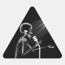 X-RAY VISION SKELETON SINGING ON RETRO MIC - B&W STICKER