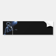 X-RAY VISION SKELETON SINGING ON RETRO MIC - BLUE BUMPER STICKER