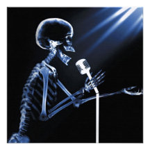 X-RAY VISION SKELETON SINGING ON RETRO MIC - BLUE INVITATION