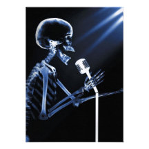 X-RAY VISION SKELETON SINGING ON RETRO MIC - BLUE ANNOUNCEMENTS