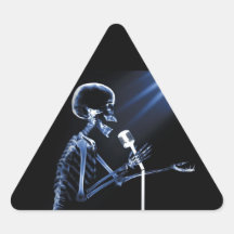X-RAY VISION SKELETON SINGING ON RETRO MIC - BLUE TRIANGLE STICKER