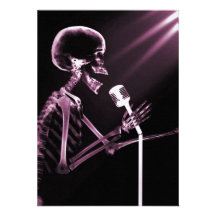 X-RAY VISION SKELETON SINGING ON RETRO MIC - PINK CUSTOM INVITATION