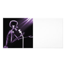 X-RAY VISION SKELETON SINGING ON RETRO MIC PURPLE CUSTOMIZED PHOTO CARD