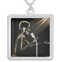 X-RAY VISION SKELETON SINGING ON RETRO MIC - SEPIA CUSTOM JEWELRY