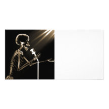 X-RAY VISION SKELETON SINGING ON RETRO MIC - SEPIA PERSONALISED PHOTO CARD
