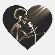 X-RAY VISION SKELETON SINGING ON RETRO MIC - SEPIA HEART STICKERS